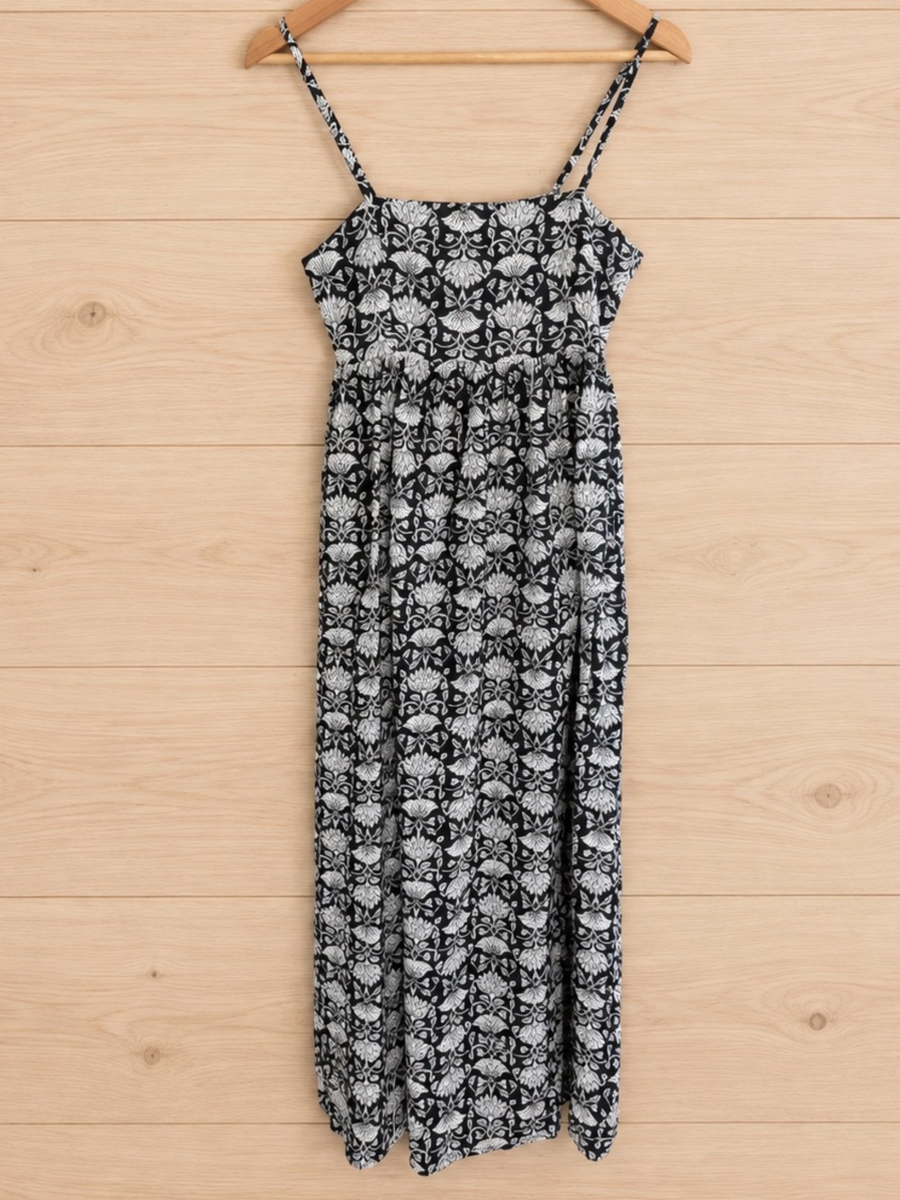NATURAL LIFE black and ivory botanical-print maxi dress, size S
